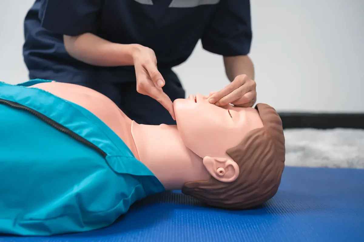 Rescue breathing practice in a first aid training class in Scarborough, Toronto